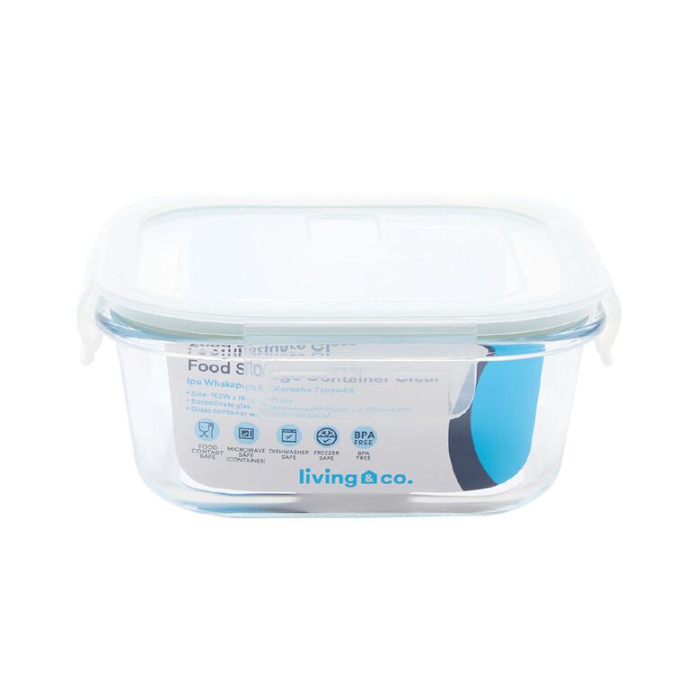 Living & Co Square Glass Food Storage Container Clear 700ml 700ml, , hi-res