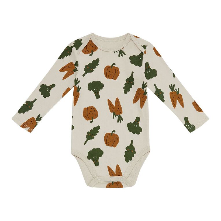 Young Original Babies' Long Sleeve Printed Bodysuit 3 Pack, Green Light, hi-res