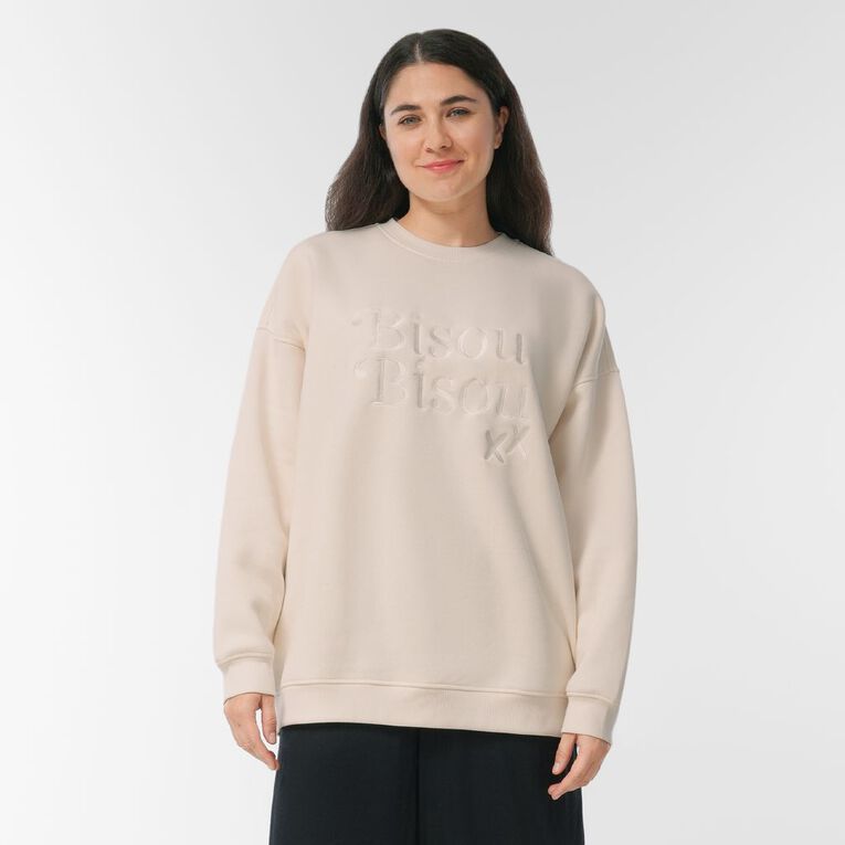 H&H Women's Long Sleeve Oversized Crew, Cream, hi-res