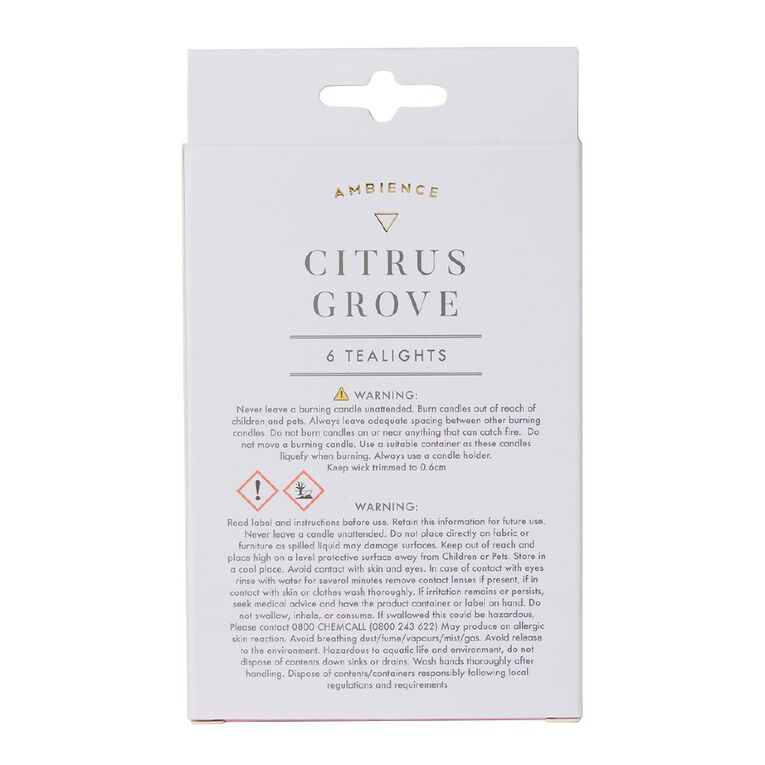 Living & Co Ambience Scented Tealight Candles Citrus Grove 6 Pack, , hi-res