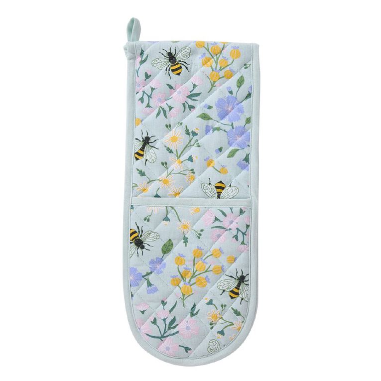 Living & Co Double Oven Glove Printed Garden Blue, , hi-res
