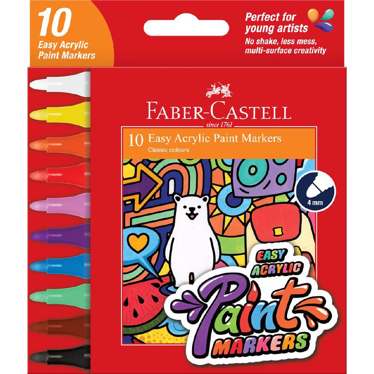 Faber-Castell Easy Acrylic Paint Marker Multi-Coloured 10 Pack, , hi-res