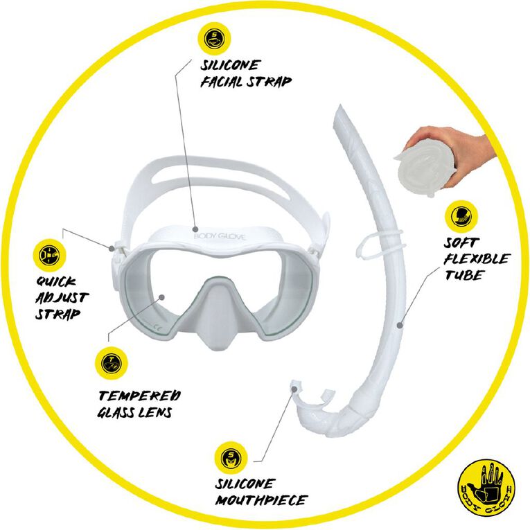 Body Glove Adults Travel Snorkel set White, , hi-res