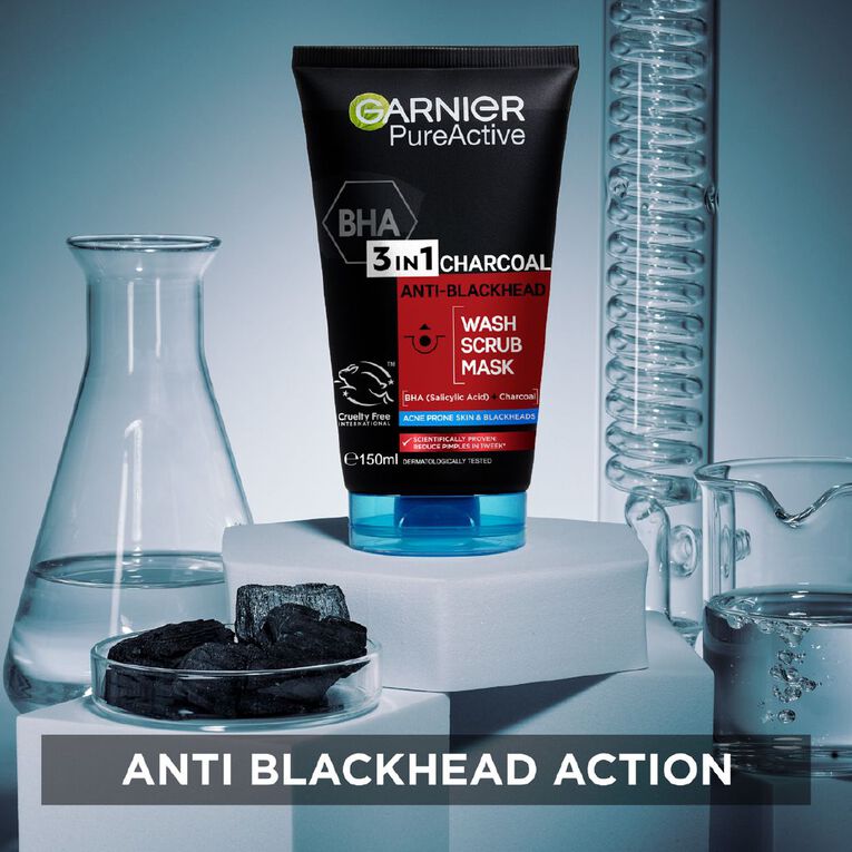 Garnier Pure Active 3-in-1 Charcoal Face Wash 150ml, , hi-res