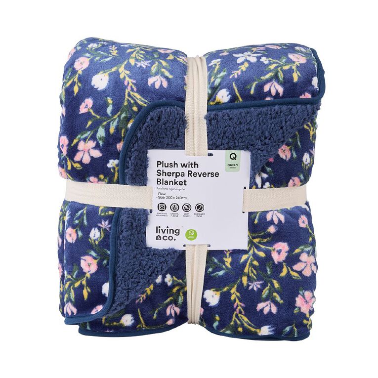 Living & Co Plush Sherpa Fleur Blanket Multi-Coloured Queen, , hi-res
