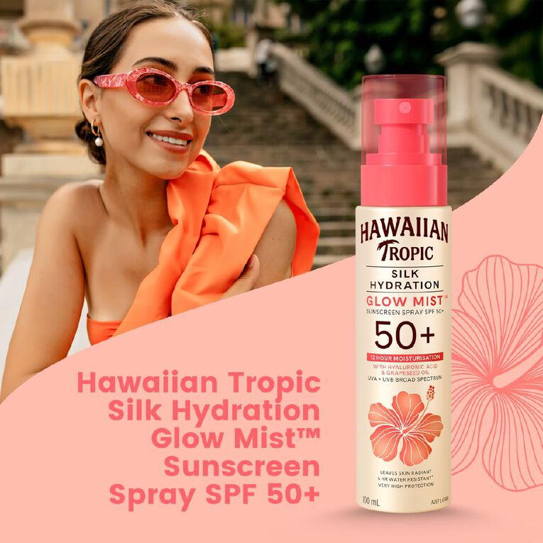 Hawaiian Tropic Glow Mist Sunscreen Spray SPF50+ 100ml, , hi-res