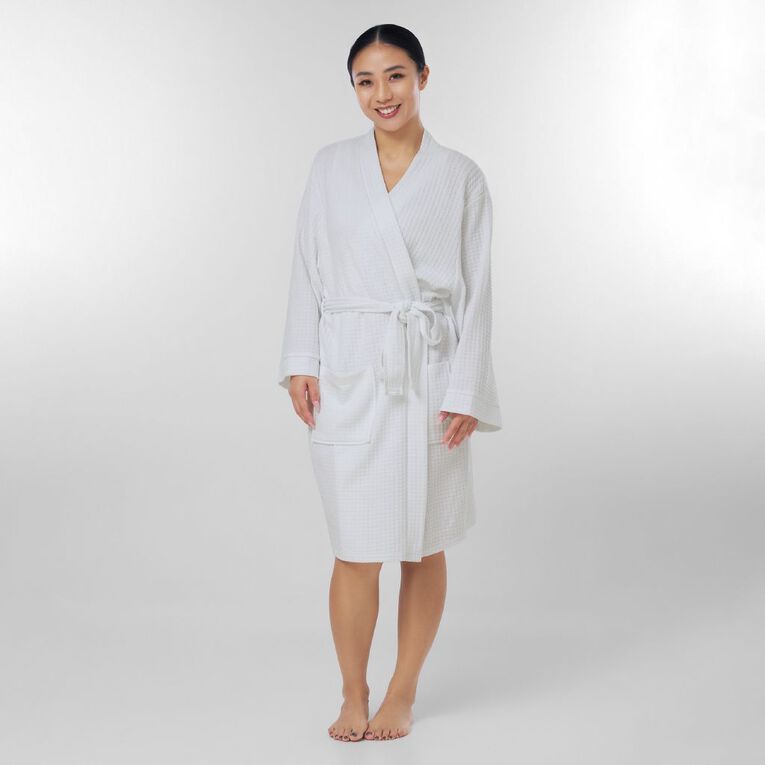 H&H Women's Waffle Robe, White, hi-res