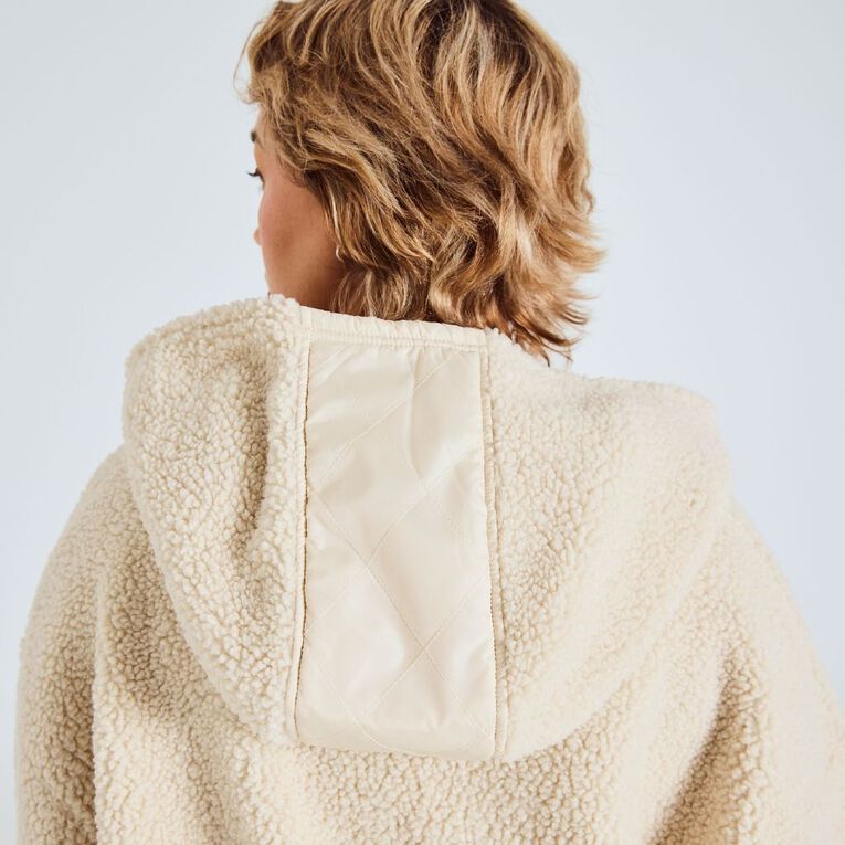 BRDRLESS Cleo ZIp-Thru Long Sleeve Teddy Fleece, Cream, hi-res