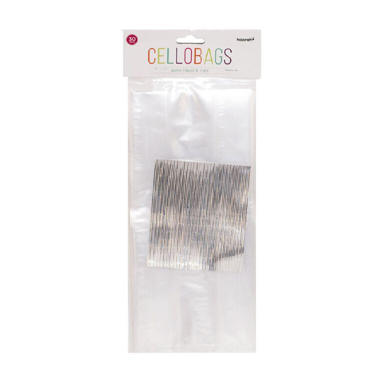 Hoorah Gift Bags with Silver Ties 12 x 34mm Clear 30 Pack, , hi-res