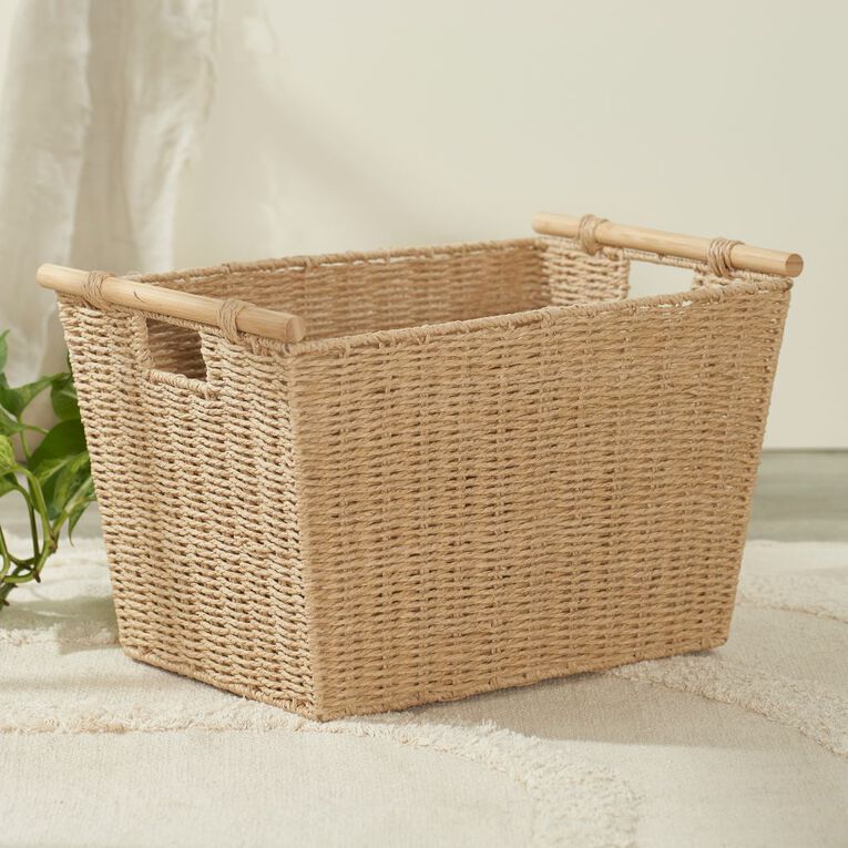 Living & Co Bamboo Handle Basket 48L x 31W x 29D cm Natural, , hi-res