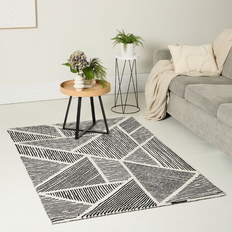 Living & Co Rug Jacquard Geo Cream 120cm x 180cm, , hi-res