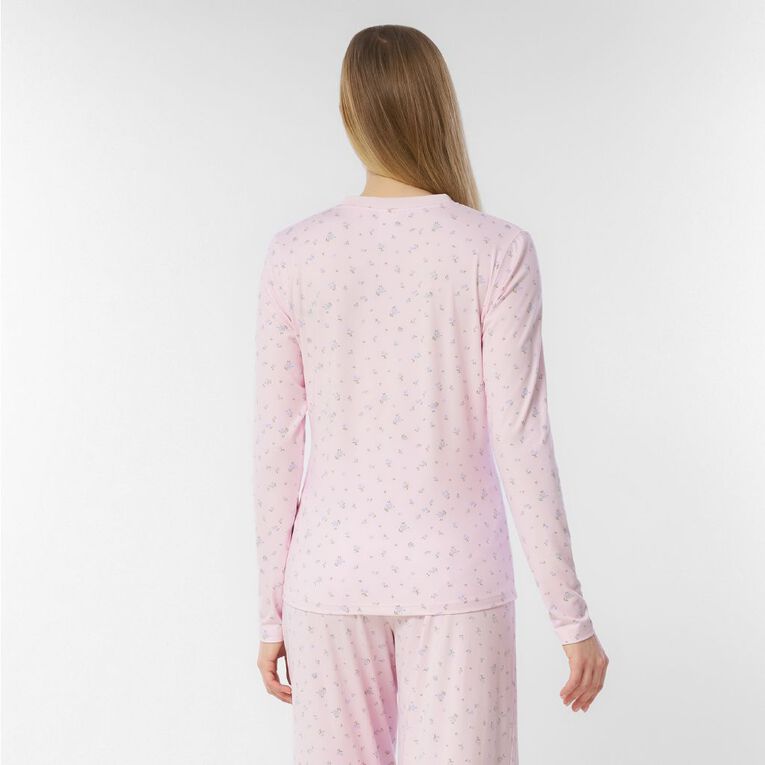 H&H Women's Comfy Henley Pyjama Top, Pink Light, hi-res