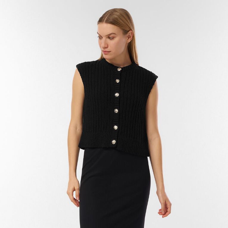 H&H Women's Sleeveless Boucle Vest, Black, hi-res