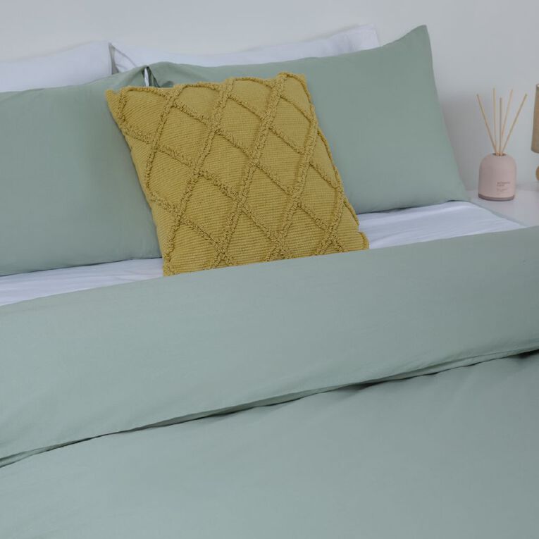 Living & Co Duvet Cover Set Washed Cotton Green King Single, , hi-res