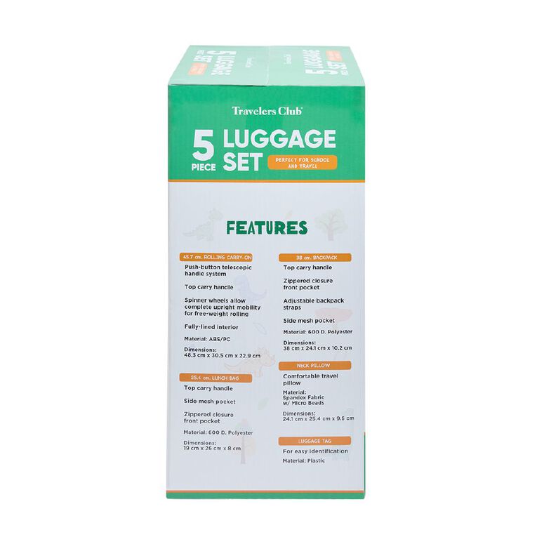 Travelers Club 5 Piece Luggage Set Dinosaur Blue, , hi-res