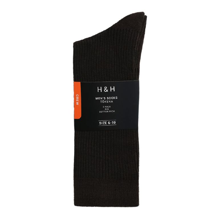 H&H Mens' Ribbed Crew Socks 3 Pack, Natural, hi-res