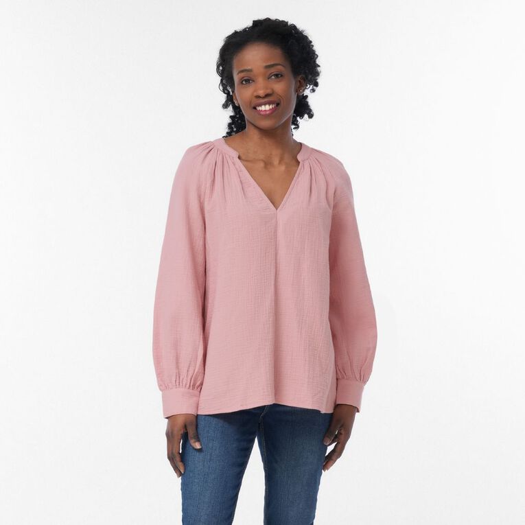 H&H Women's Long Sleeve Cotton Blouse, Pink Mid, hi-res