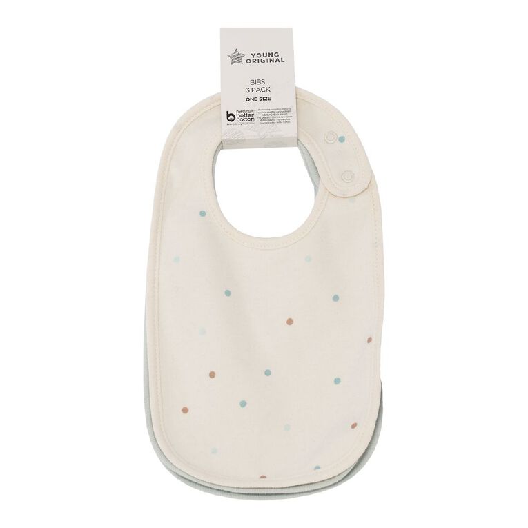 Young Original Babies' Dome Bibs 3 Pack, Blue Light SPOTS, hi-res