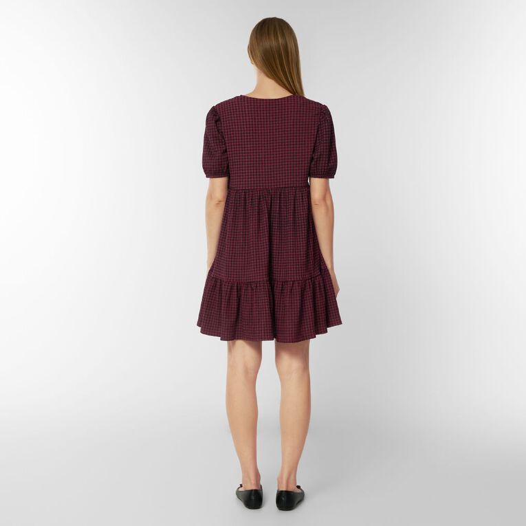 H&H Women's Tie Front Tiered Dress Mini, Red Dark, hi-res