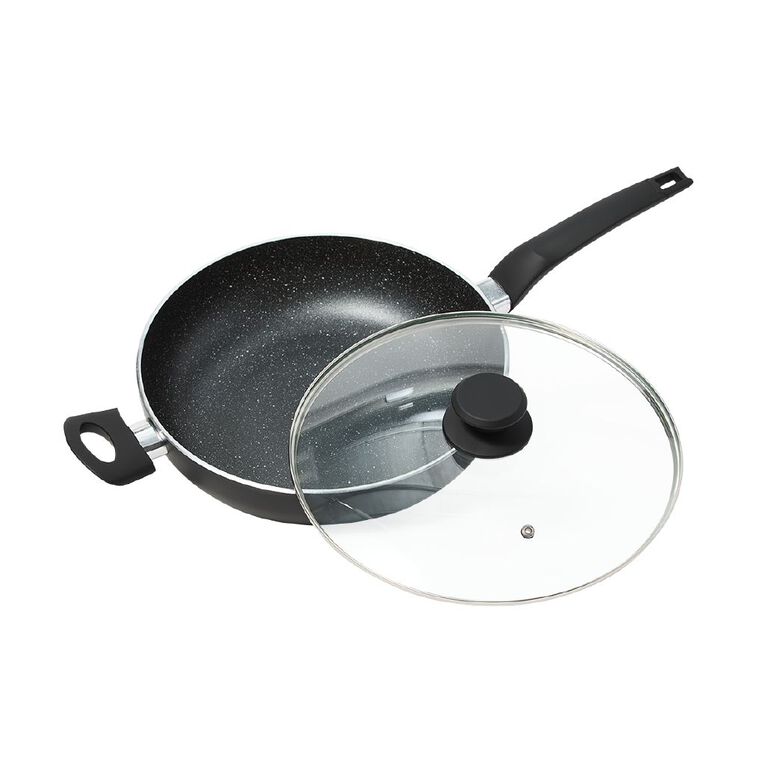 Living & Co Stone Deep Dish Frypan Black 28cm, , hi-res