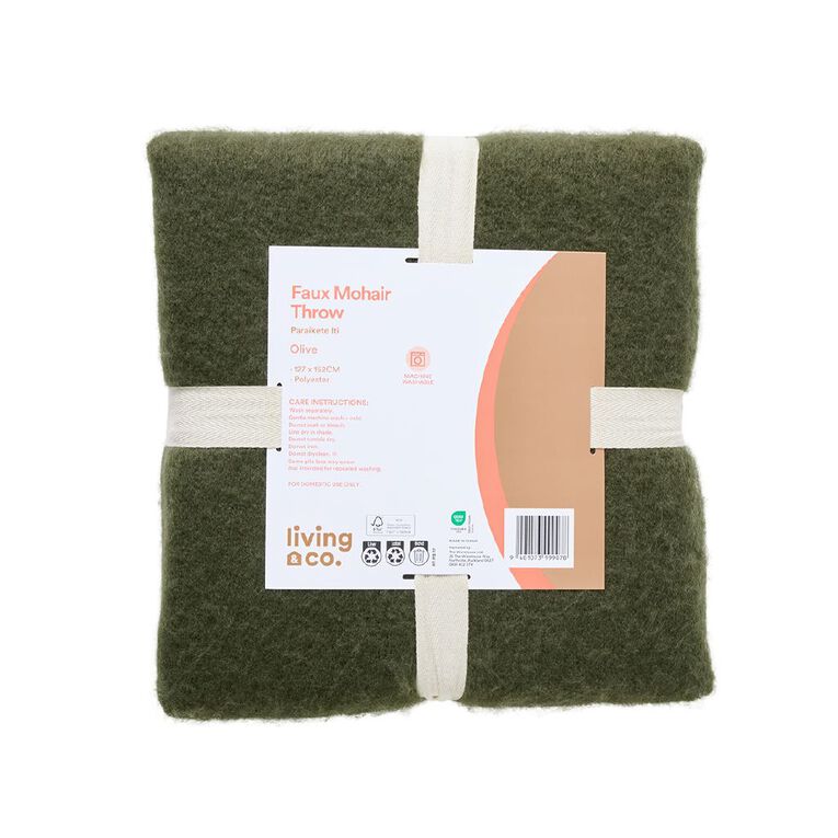 Living & Co Throw Faux Mohair Green Dark 127cm x 152cm, , hi-res