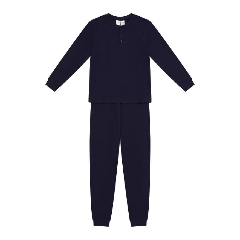 H&H Boys' Waffle Pyjama Set, Blue Dark, hi-res
