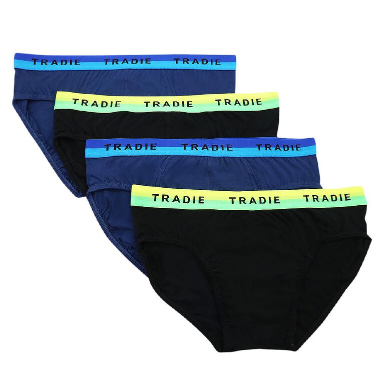 Tradie Men's Briefs 4 Pack, Black/Blue, hi-res