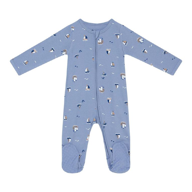 Young Original Babies' Zip-Thru Footed All-in-One, Blue Light BOATS, hi-res