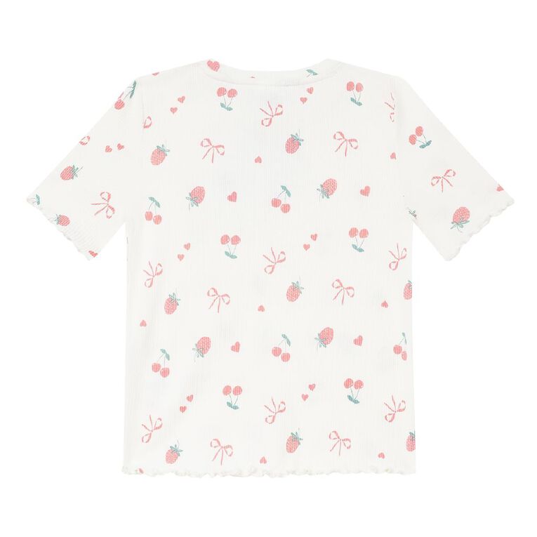 Young Original Short Sleeve Printed Rib Top, White, hi-res