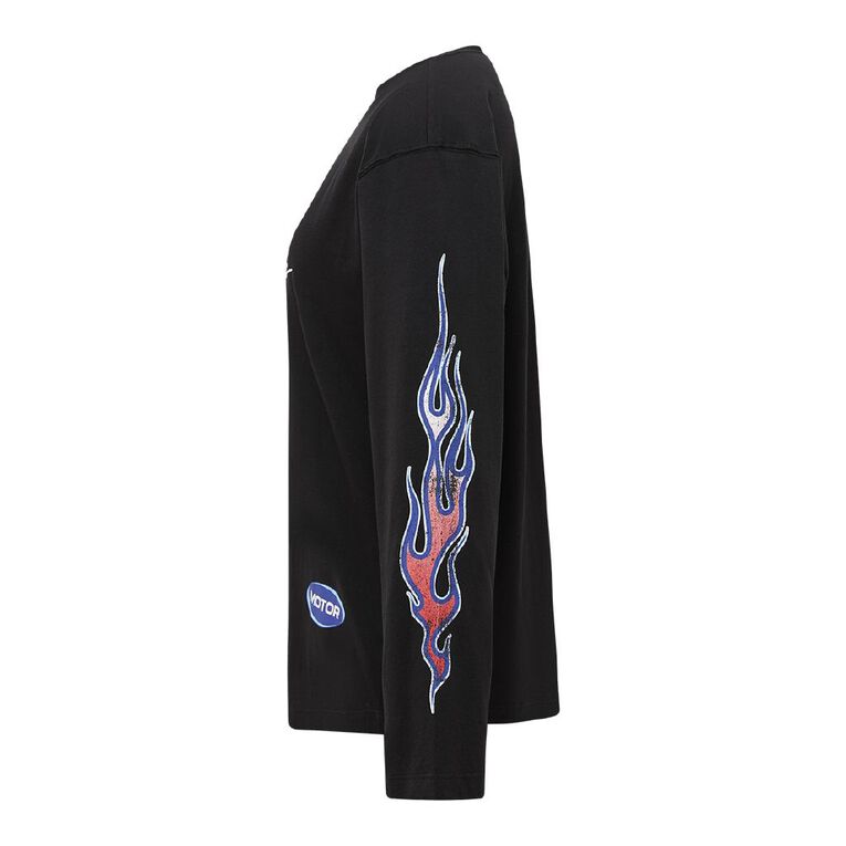 H&H Women's Long Sleeve Graphic Print Tee, Black, hi-res