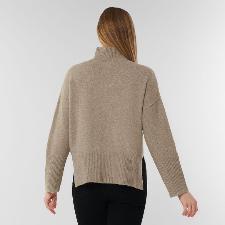 H&H Women's Crop Chunky Funnel Knit Jumper, Brown Mid, hi-res