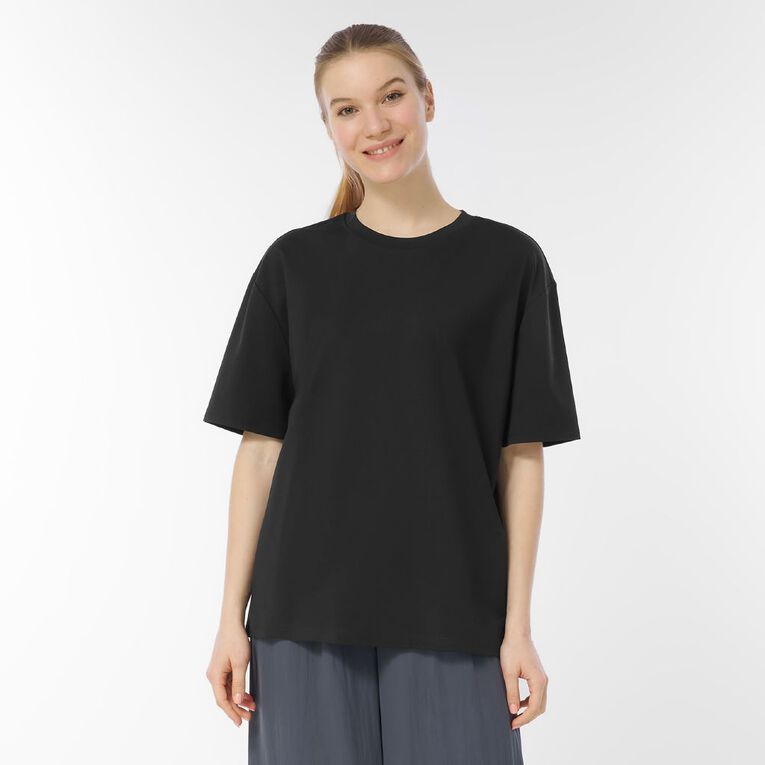 H&H Women's Short Sleeve Boxy Plain Tee, Black, hi-res
