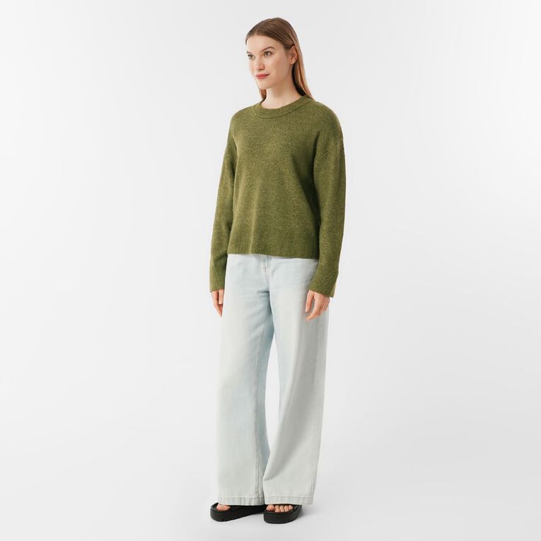 H&H Women's Oversized Crew Neck Cosy Knit Jumper, Green Mid, hi-res