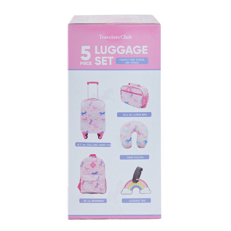 Travelers Club 5 Piece Luggage Set Unicorn Pink, , hi-res