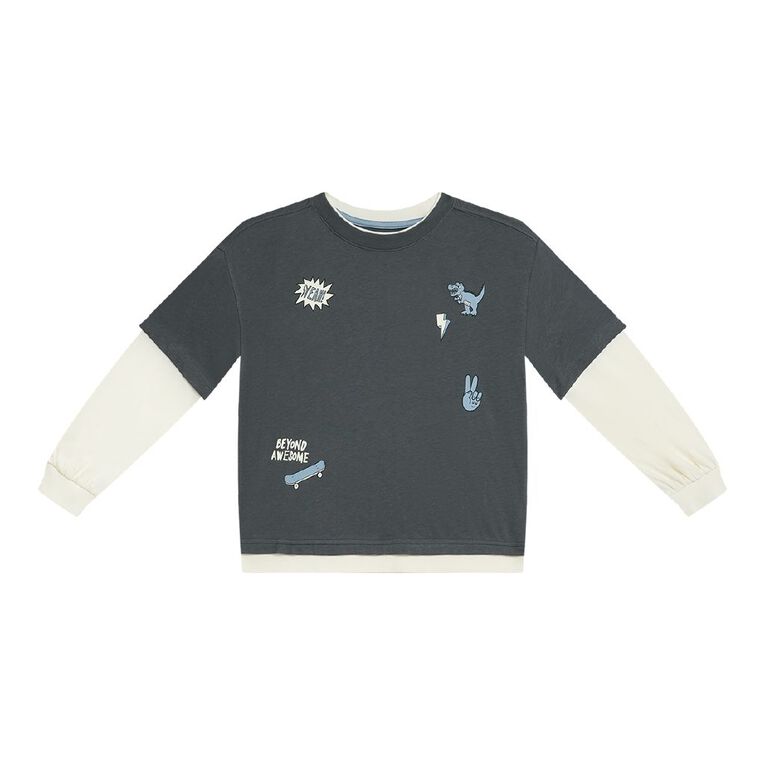 Young Original Double Sleeve Tee, Grey Dark, hi-res