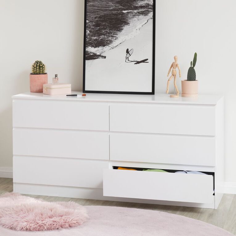 Living & Co Tahoe Lowboy 6 Drawer White White, , hi-res