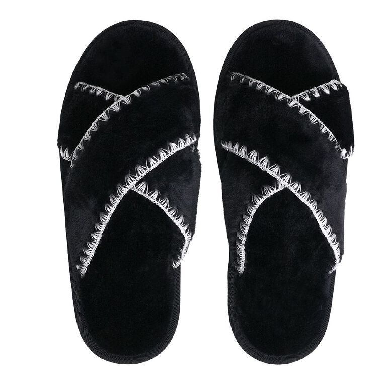 H&H Women's Bobby Slide Slippers, Black, hi-res