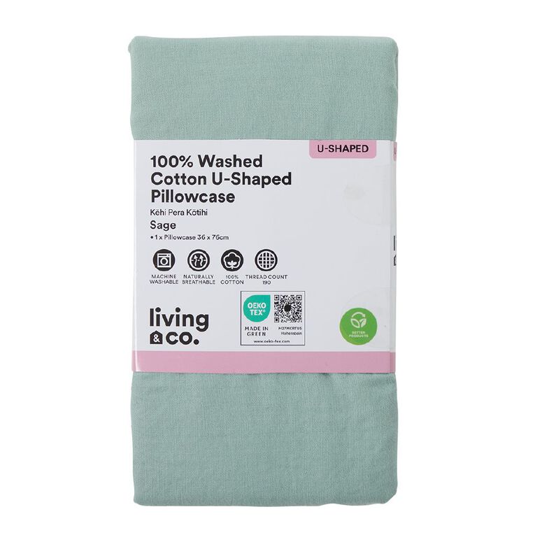 Living & Co 100% Washed Cotton U Shaped Pillowcase, , hi-res
