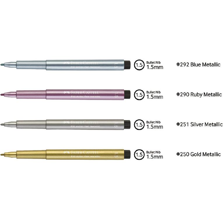 Faber-Castell Pitt Artist Pens Metallic 4 Pack, , hi-res