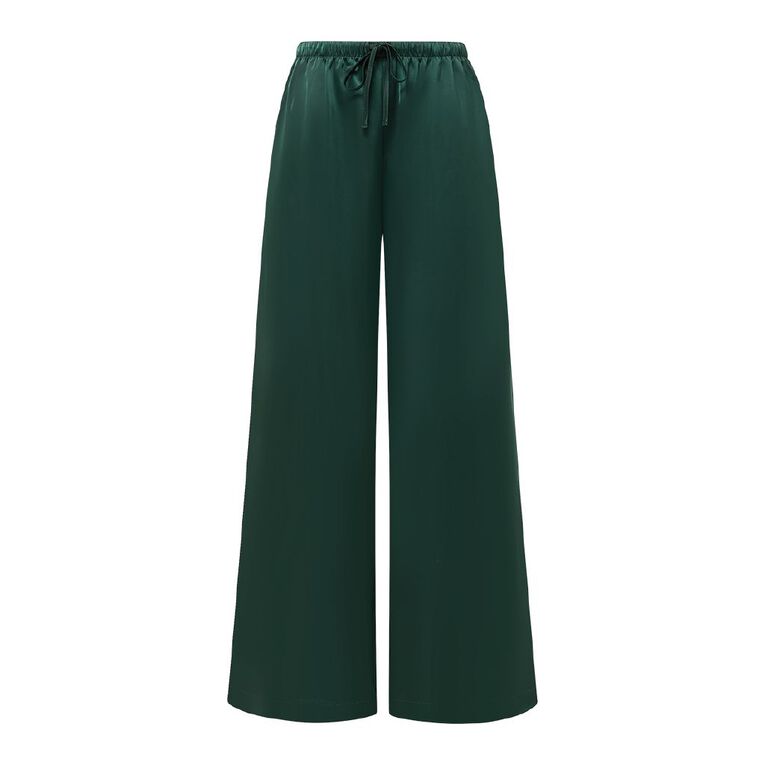 H&H Women's Satin Wide Leg Pants, Green Mid, hi-res