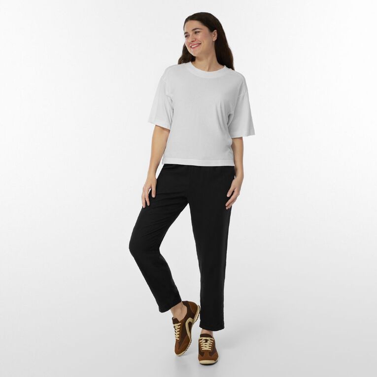 H&H Women's Linen Blend Tapered Pants, Black, hi-res