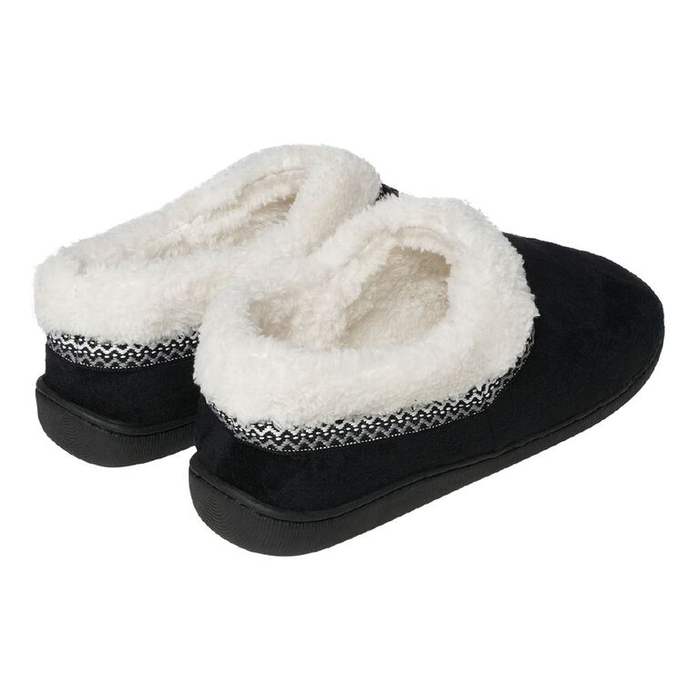 H&H Men's Faux Fur Trim Slippers, Black/White, hi-res