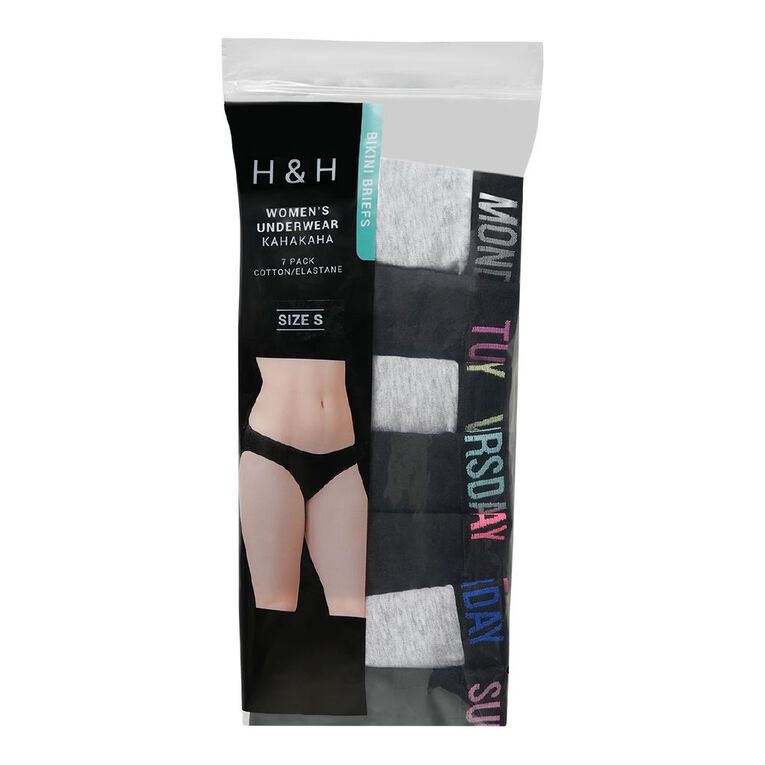H&H Women's Weekday Bikini Briefs 7 Pack, Black Weekdays, hi-res
