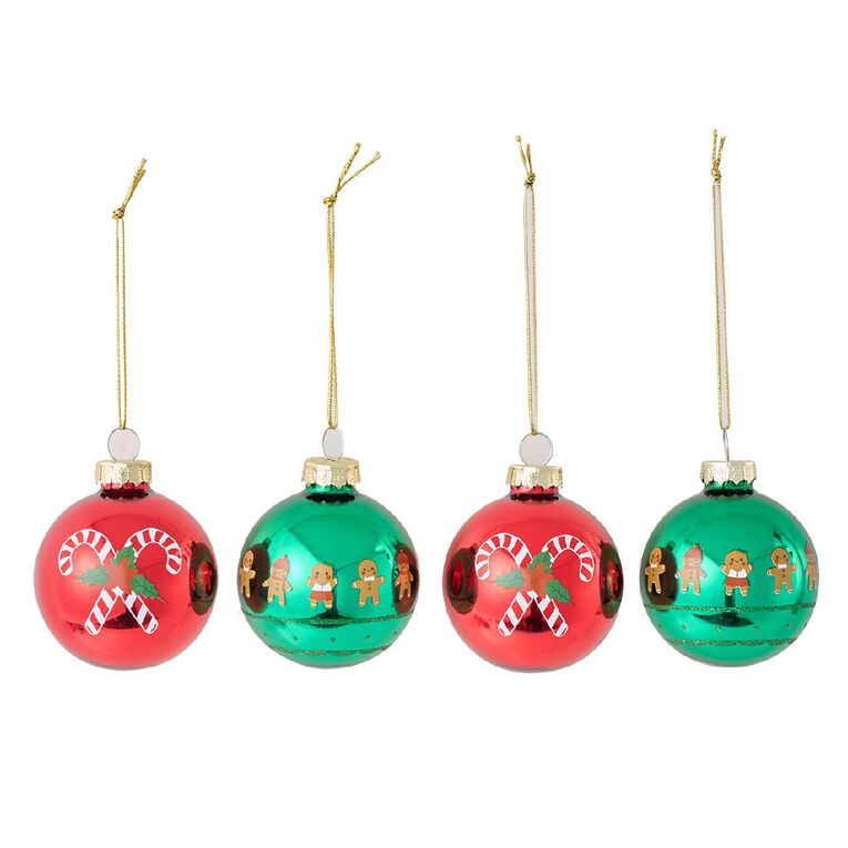 Wonderland Joyful Tidings Assorted Glass Christmas Baubles 4 Pack, , hi-res
