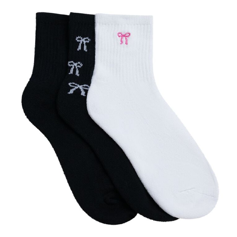H&H Women's Ribbed Jacquard Socks 3 Packs, Black, hi-res
