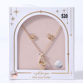 Gold Plated Heart Earring & Necklace Set