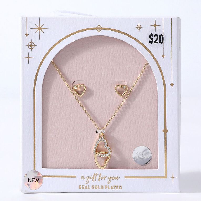 Gold Plated Heart Earring & Necklace Set, , hi-res