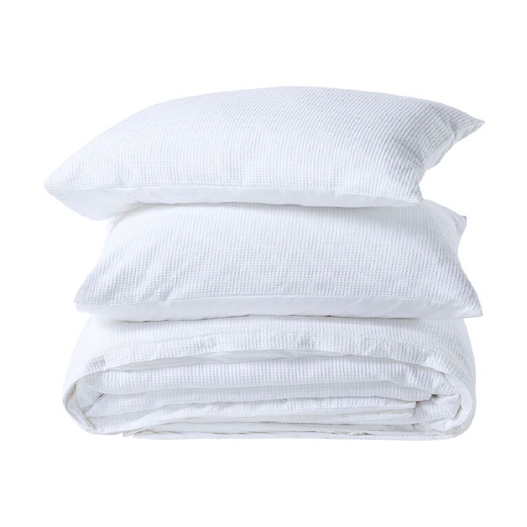 Maison d'Or Duvet Cover Set Luxury Waffle White King Single, , hi-res