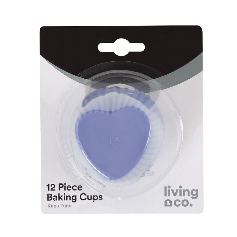 Living & Co Silicone Baking Cups Round Heart Purple Mid 12 Piece, , hi-res