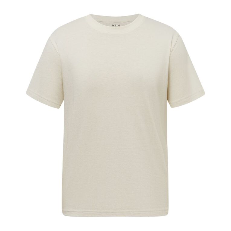 H&H Men's Regular Fit Crew Neck Tee, Cream, hi-res